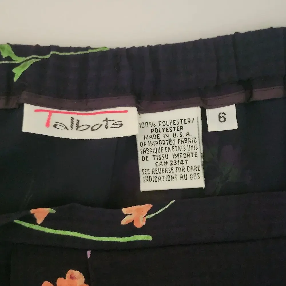 Talbots Textured Navy with Floral Print Cottage Core Maxi Skirt Size 6